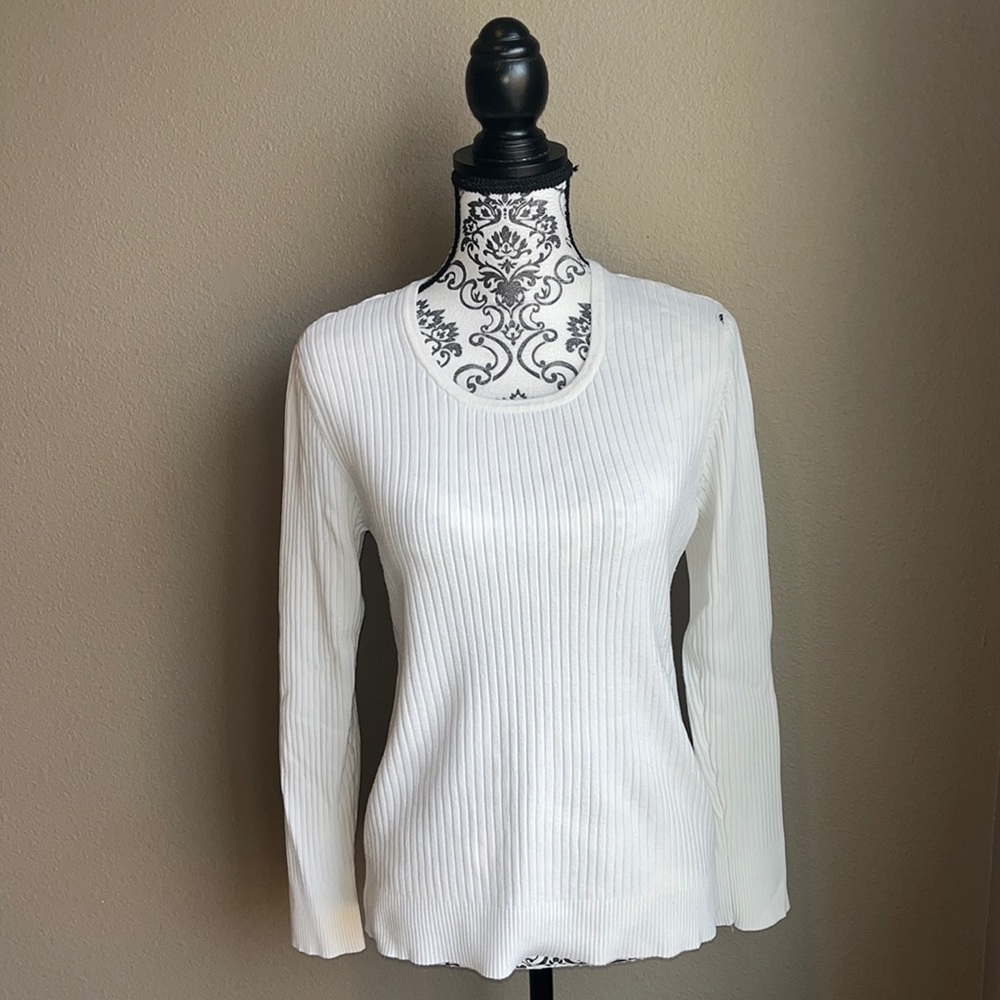 George White Ribbed Long-Sleeve Sweater Blouse *2 for $5*